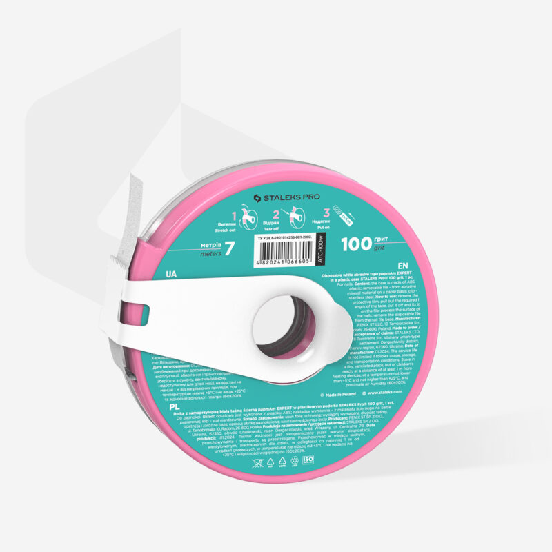 Disposable white abrasive tape papmAm EXPERT 100 grit in a plastic case
