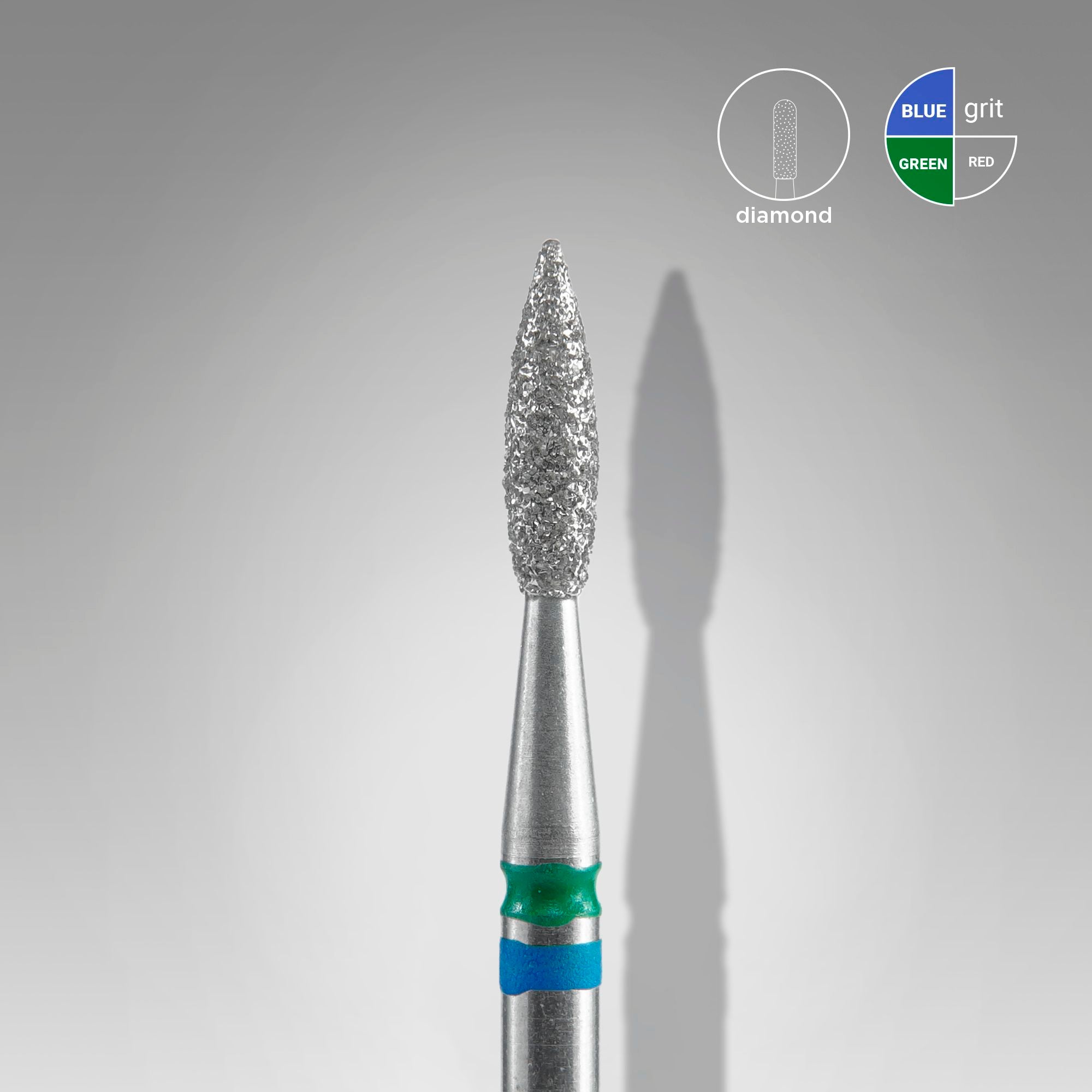 Diamond nail drill bit DUO flame blue-green EXPERT head diameter 2.1 mm / working part 8 mm