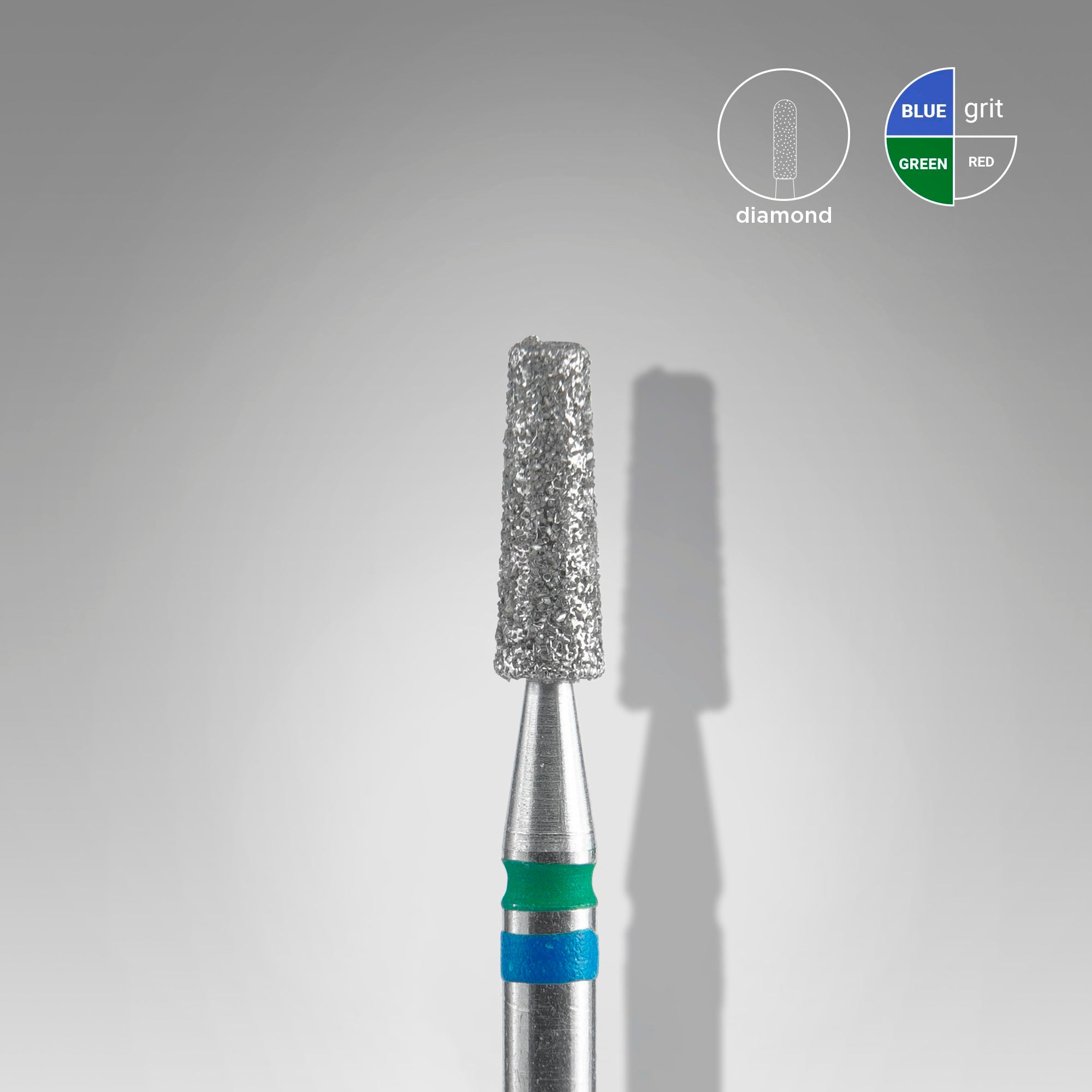 Diamond nail drill bit DUO frostum blue-green EXPERT head diameter 2.5 mm / working part 8 mm