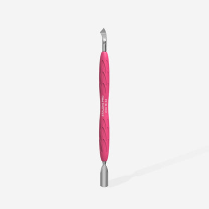 Manicure pusher Gummy with silicone handle UNIQ 10 TYPE 4.2 (rounded narrow pusher and bent blade)