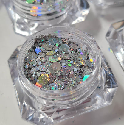 Premium Holographic Effect Glitter flakes, silver image 1