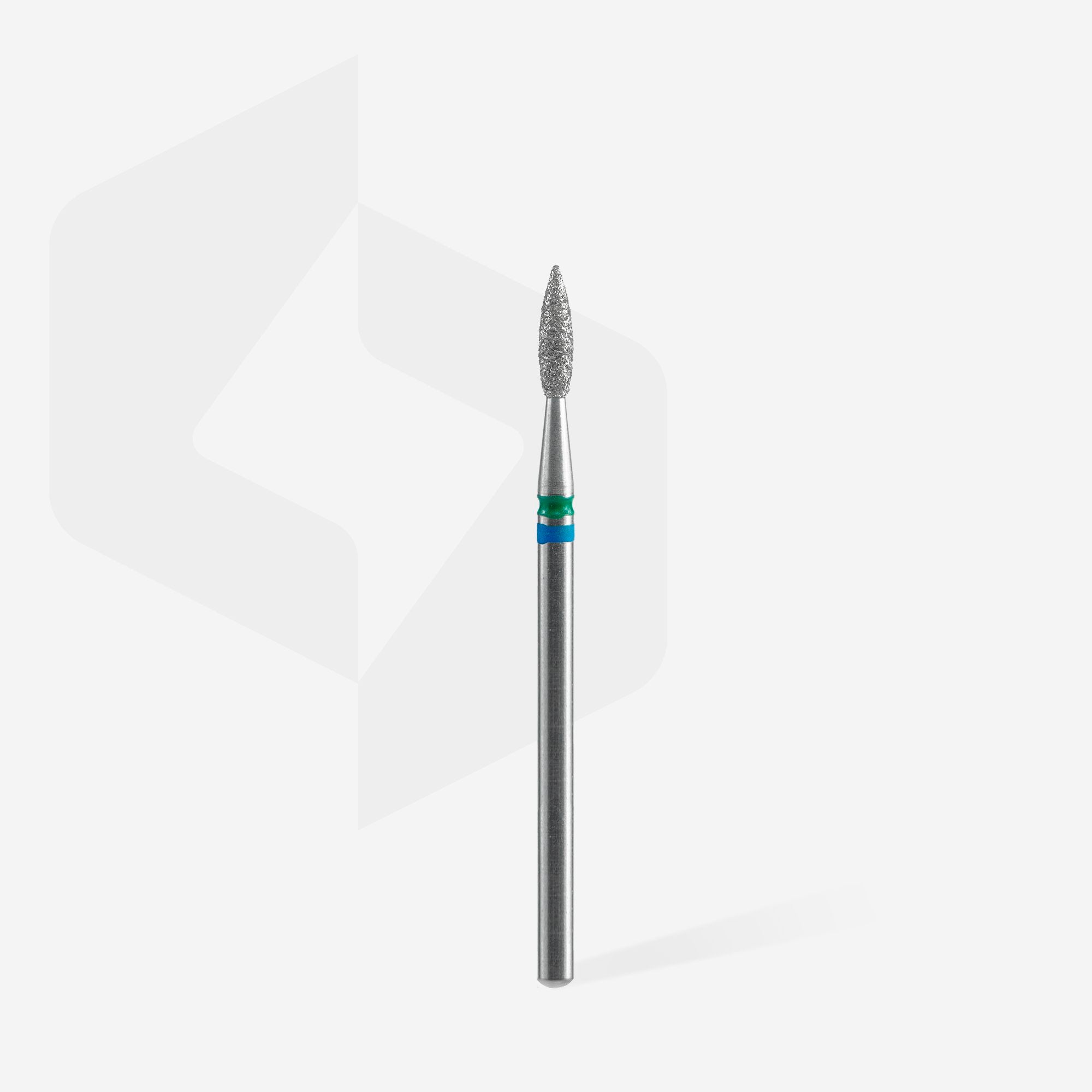 Diamond nail drill bit DUO flame blue-green EXPERT head diameter 2.1 mm / working part 8 mm